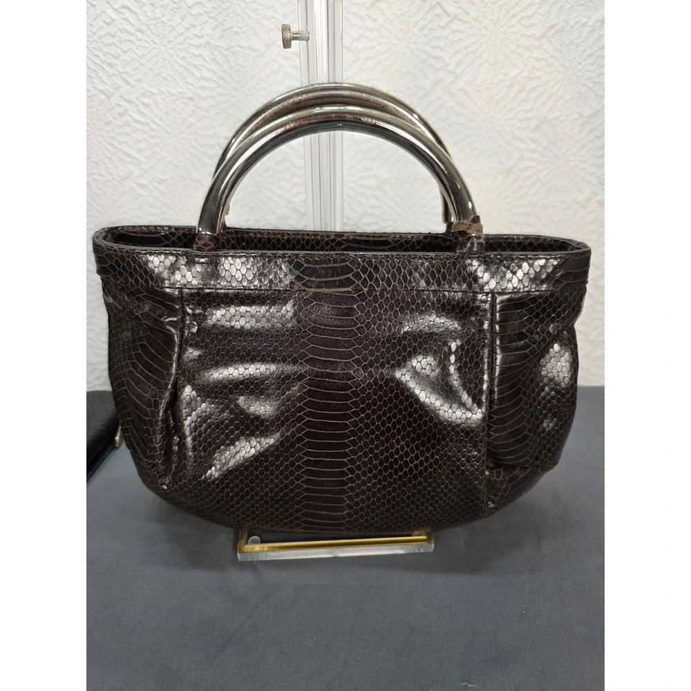 Furla Handbag Set Women Medium Brown Good Vintage Python Embossed Metal Handle